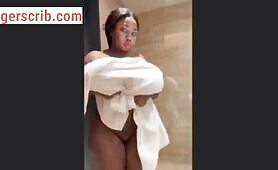 Meet This Ebony Lady With Gigantic Big Boobs As She Flaunts Them In The Shower